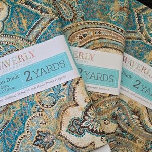 Waverly Teal and Tan Paisley Upholstery Fabric